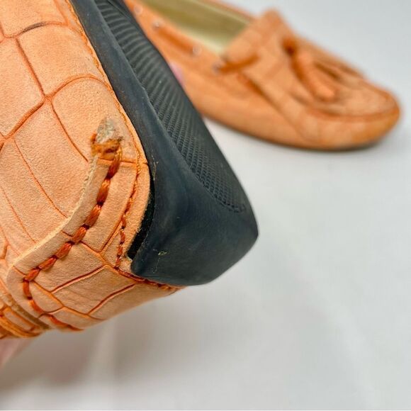 BOEMOS Orange Nubuck Croc Embossed Tassel Loafer Driving Moccasins Size 37 - Picture 8 of 11
